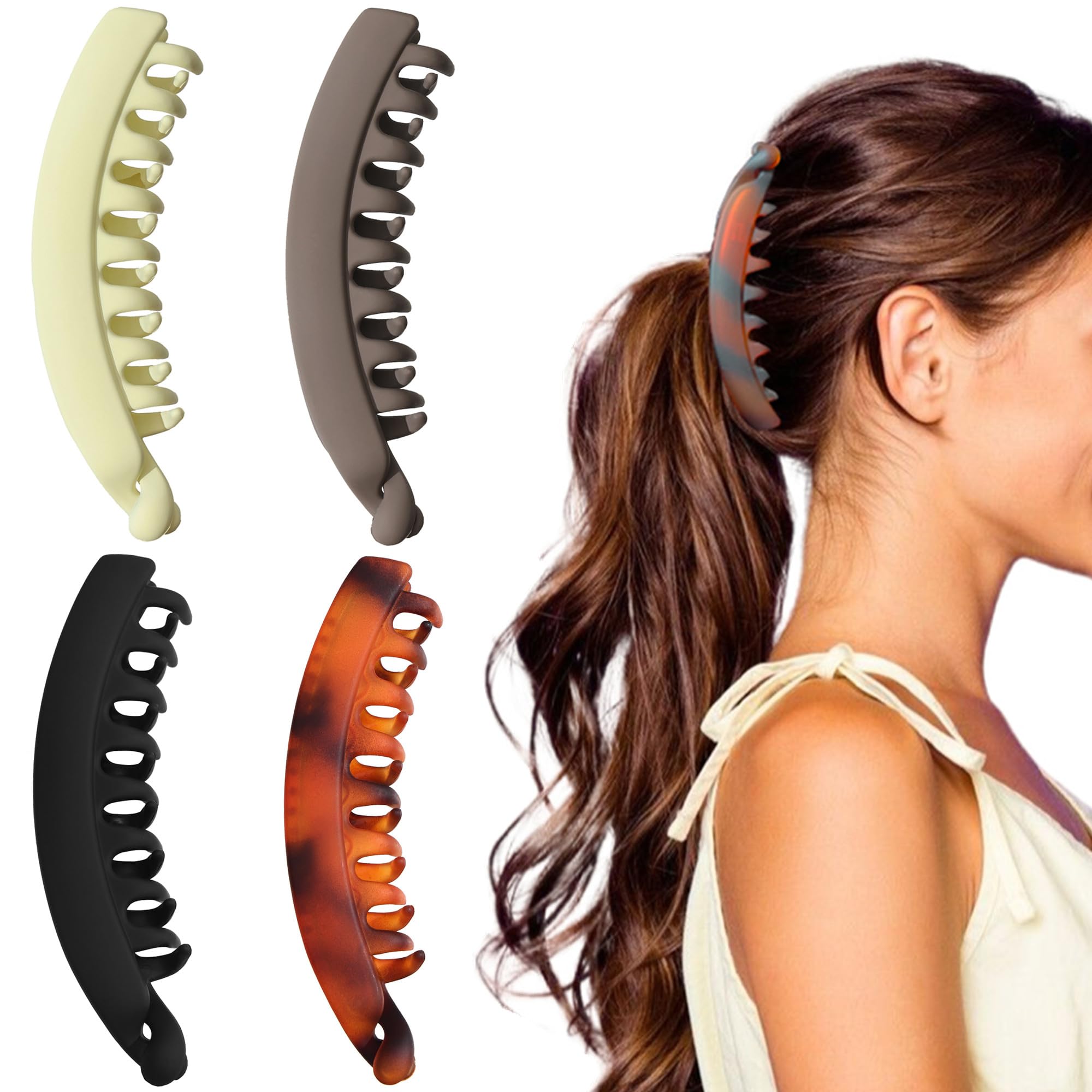 4 PCS Large Banana Hair Clip for Thick Hair,Big Banana Clips Strong Hold Ponytail Holder for Women Girls