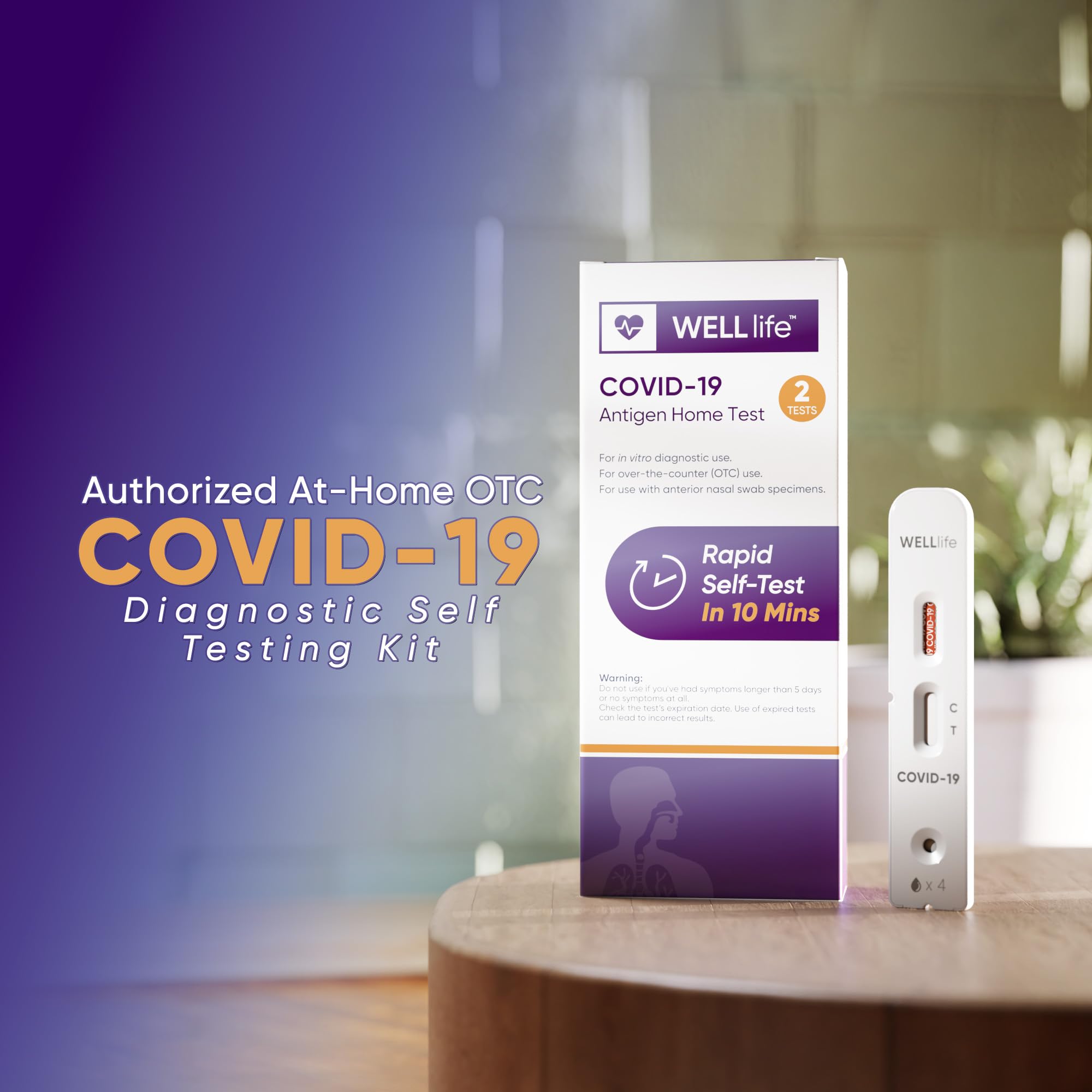 WELLlife Covid-19 Antigen Home Test, FDA Authorized OTC Covid Home Test with 10 Minute Results, 1 Pack, 5 Tests Total, Easy to use & No Discomfort