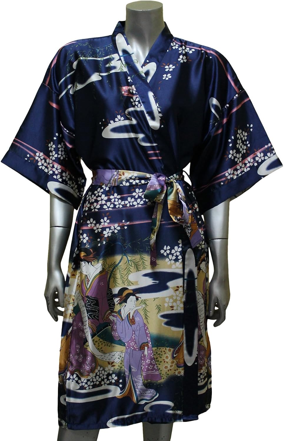 Geisha Kimono Women's Satin Silk Robe One Size Midnightblue at