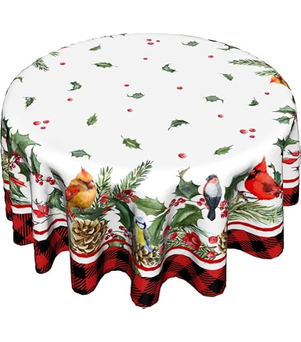 Rustic Forest Bear Tablecloth – Wrinkle & Water Resistant Round Table Cover, 70 Inch Diameter