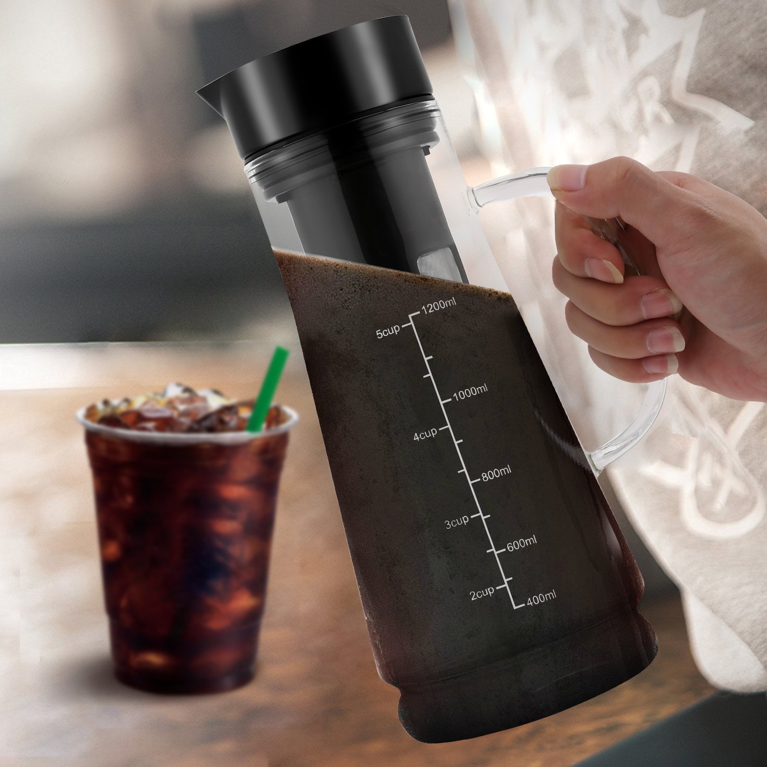 Benlet Airtight Cold Brew Iced Tea Coffee Maker, Borosilicate Glass with Removable Stainless Steel Filter,1.2L/41oz