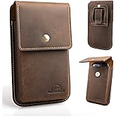 Topstache Leather Cell Phone Holster for Galaxy S25/S24/S23/S22 - Belt Clip Cell Phone Case for iPhone 17/16/15/14/13 - Magnetic Closure Leather Belt Holster Pouch for Men, L,Darkbrown