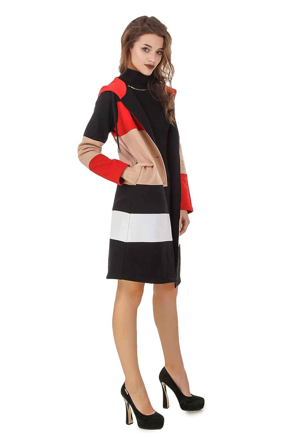 texco color block smart winter longline over coat