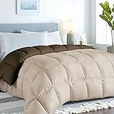 ROYALE LINENS Reversible Comforter - Twin Size Duvet Insert - All Season Soft Quilted Comforters with 8 Corner Tabs - Down Alternative Bedding Comforter - Duvet Insert (Chocolate/Sand, Twin 64"x84")