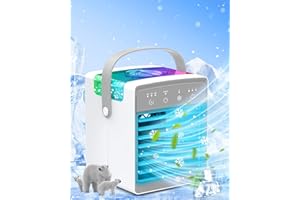 HUMUTAN Portable Air Conditioners, 3 Wind Speeds & 7 LED Lights Evaporative Personal Air Cooler, 4 in 1 Portable AC with 300ml Large Water Tank, Mini Air Conditioner for Bedroom/Car/Home/Camping/Room