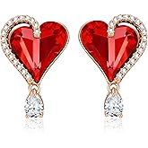 Austrian Crystal Heart Stud Earrings for Women Trendy Halo Drop Earrings 14K Gold Plated Hypoallergenic Jewelry
