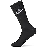 Nike Unisex Sportswear Everyday Essential Crew Socks (3 Pairs), Black/White, Large