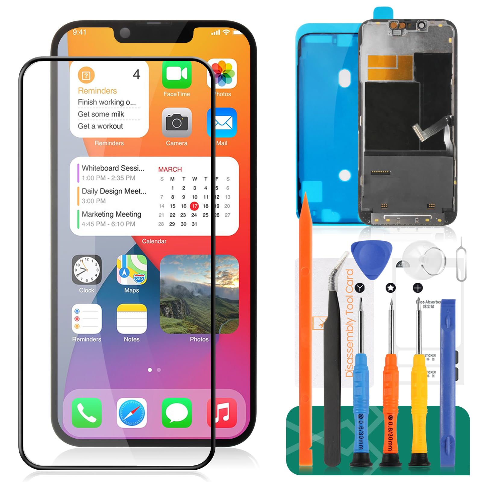 Incell For iPhone 13 Pro 6.1 LCD Display Screen Replacement For iPhone A2638, A2483, A2636, A2639, A2640 Touch Digitizer Assembly Repair Kits (Black)