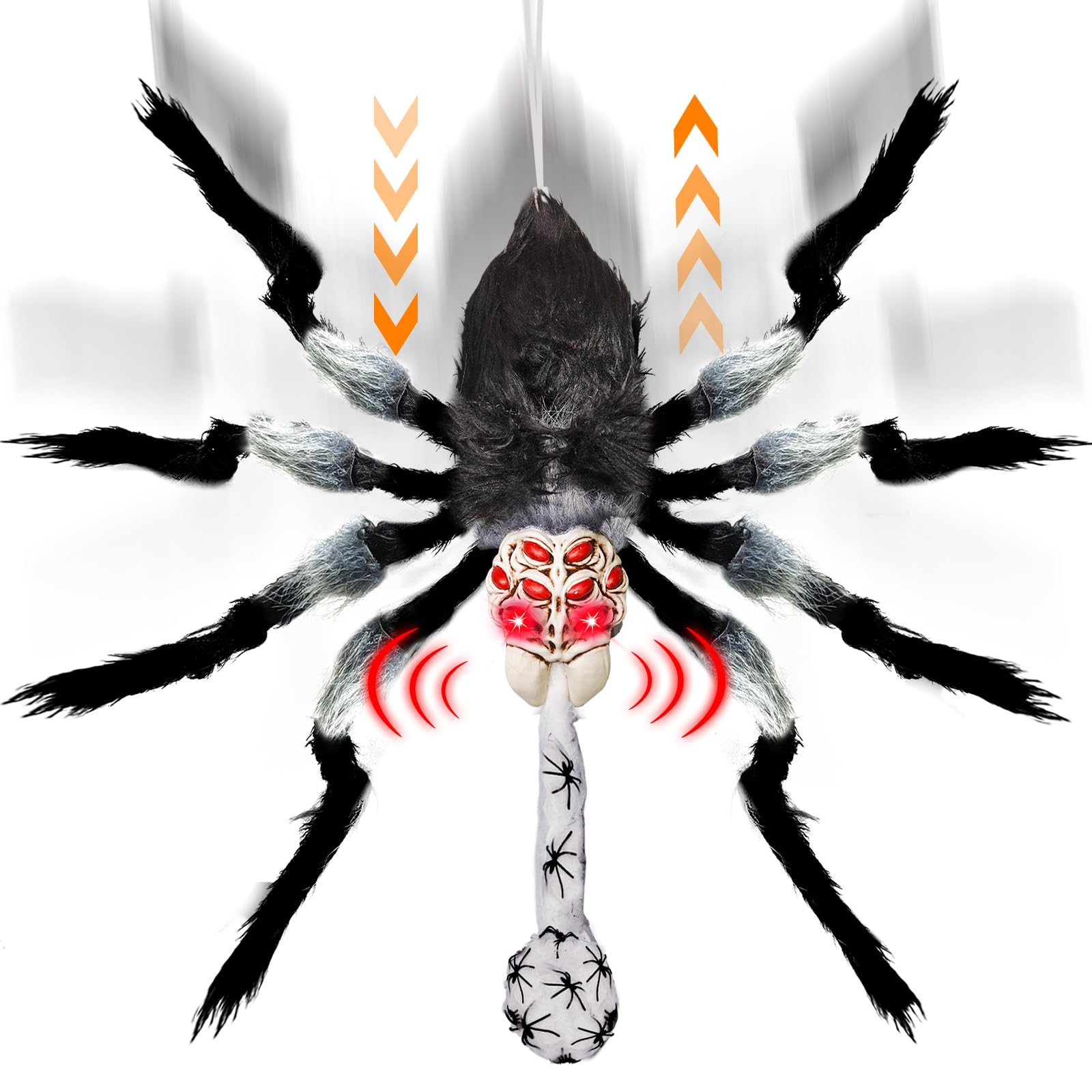 Photo 1 of [ Up and Down ] 31" Giant Spider Sound & Touch Activated Halloween Hanging Decorations with Spider Egg Light Up Red Eyes Creepy Sound Battery Operated for Porch Yard Gardens Party Haunted House Decor