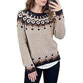 Women's Boho Fair Isle Pattern Long Sleeve Crewneck Sweater Lightweight Cozy Fall Winter Knitwear Pullover Tops