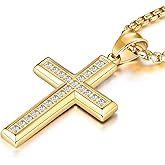 YL Men's Cross Necklace 316L Stainless Steel Jesus Ankh Pendant Rolo Chain Jewelry