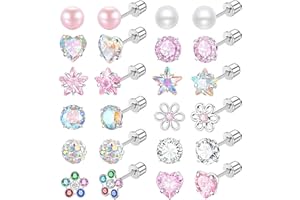 NEWITIN 12 Pairs Small Stud Earrings for Girls Hypoallergenic Earring Inlaid Cubic Zirconia Earring Surgical Stainless Studs Tiny Screw Back Cartilage Earrings for Women Girls