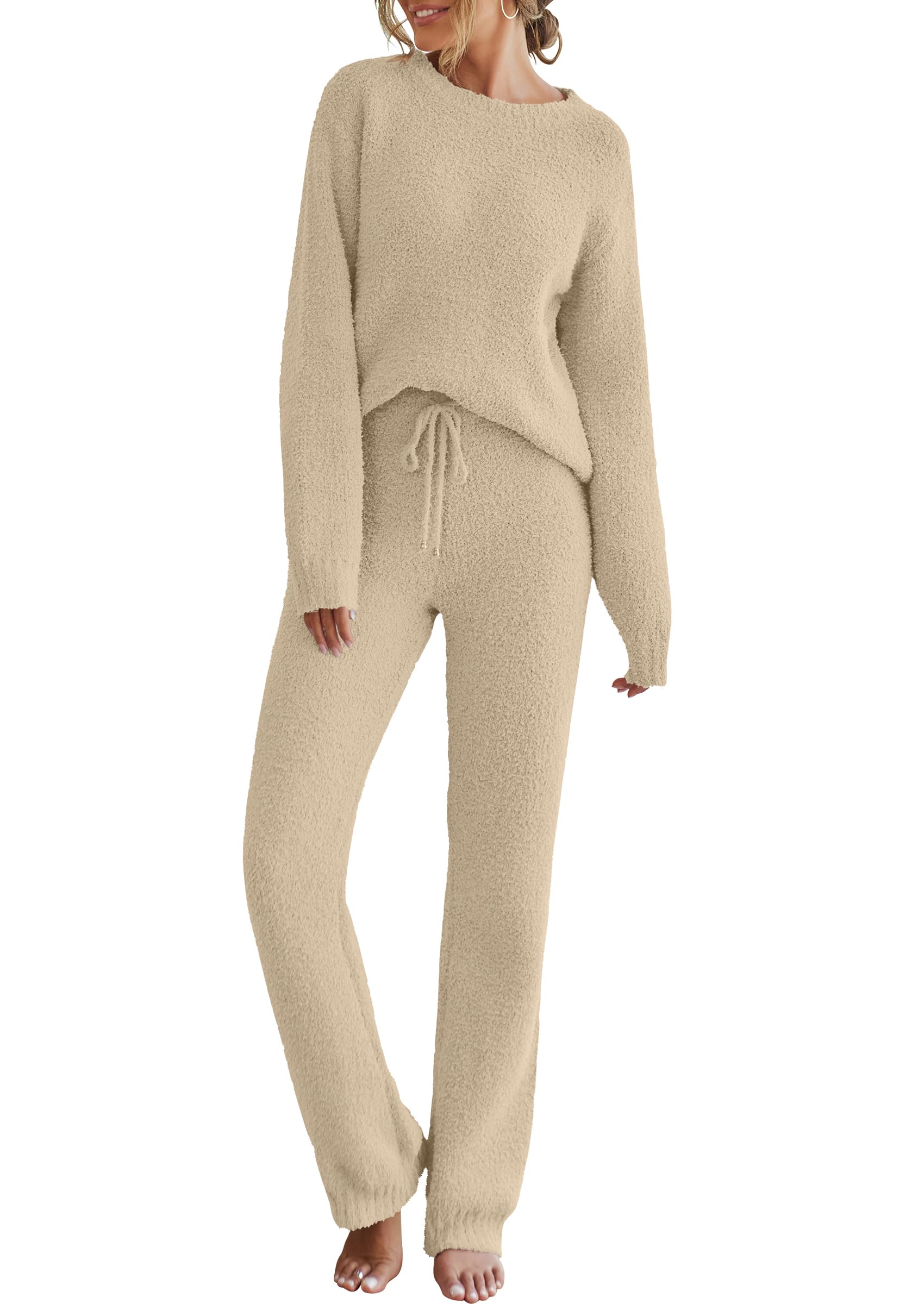 Photo 1 of MEROKEETY Womens Pajama Sets 2025 Fall Lounge Sweater Set Cute Fuzzy Fleece 2 Piece Long Sleeve Cozy Winter Pj Outfits, Khaki, Medium