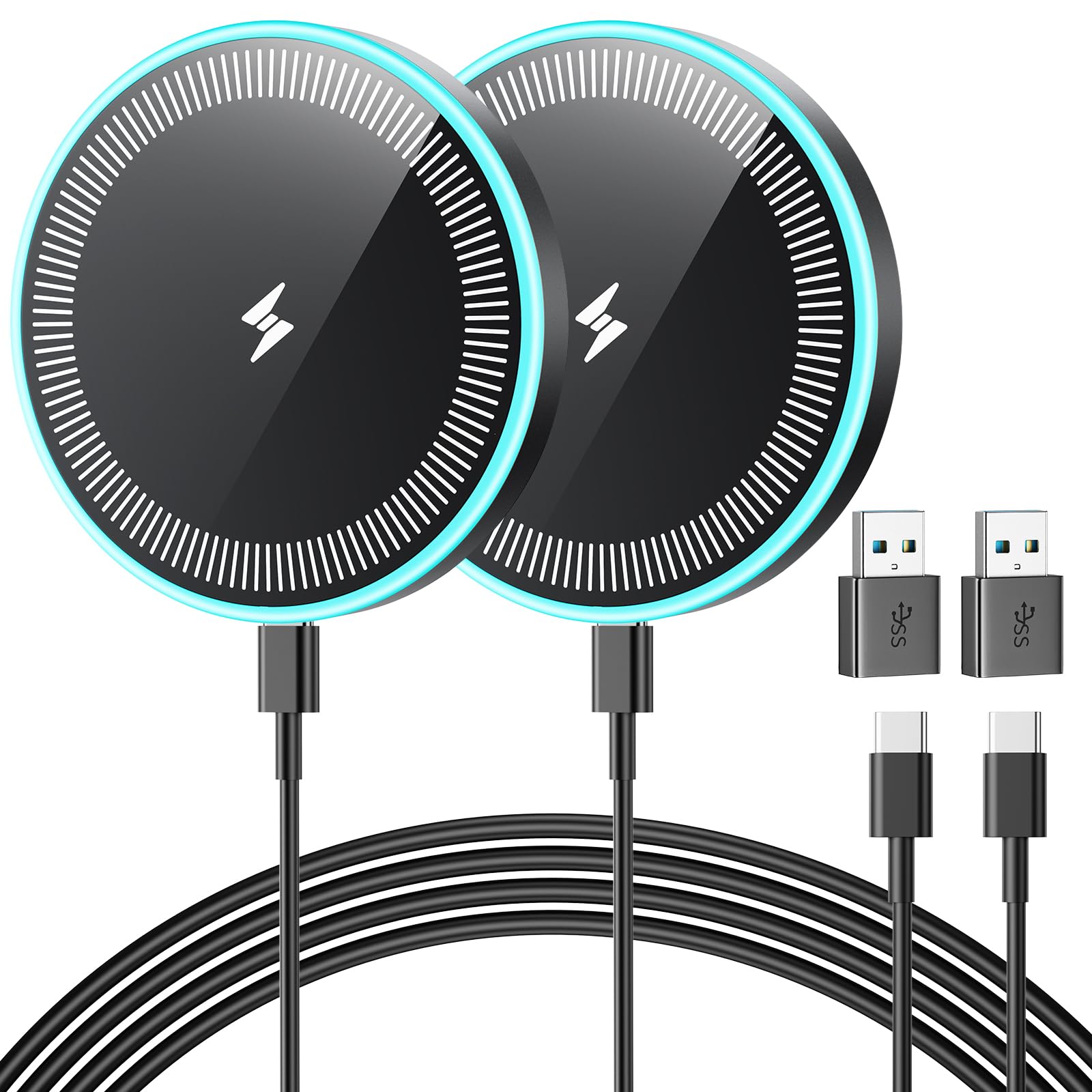 Wireless Charger 2Pack 6FT Samsung Magnetic Wireless Charger Fast Charging Pad with USB-C/A Ports for Samsung Galaxy S25 Ultra/S24 FE/S23 Ultra/S22/S21/Z Google Pixel 9-7 | Strong Magnet Technology