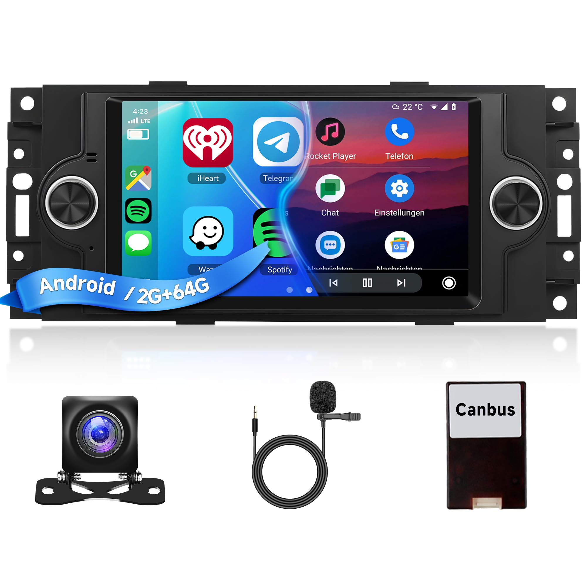 Photo 1 of 2+64G Android 15 Car Radio Stereo for Jeep Wrangler Chrysler Dodge Commander Patriot Compass 300C Wireless Carplay Android Auto, 6.2'' Touchscreen Mirror Link WiFi GPS Bluetooth FM EQ Rear Camera