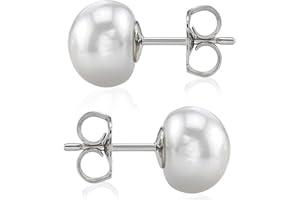 THE PEARL SOURCE AAAA Quality 14K Gold Plated Sterling Silver White Freshwater Real Pearl Earrings for Women | Hypoallergenic Earrings with Genuine Cultured Pearls Pearl Gifts for Anniversary