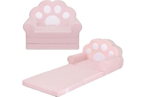 MONKISS Cat Paw Kids Couch, Toddler Chairs Comfy, Toddler Couch Bed Fold Out, Baby Lounge Chair, Birthday Gift for Girls, 1-4 Years Old, SF06, Pink