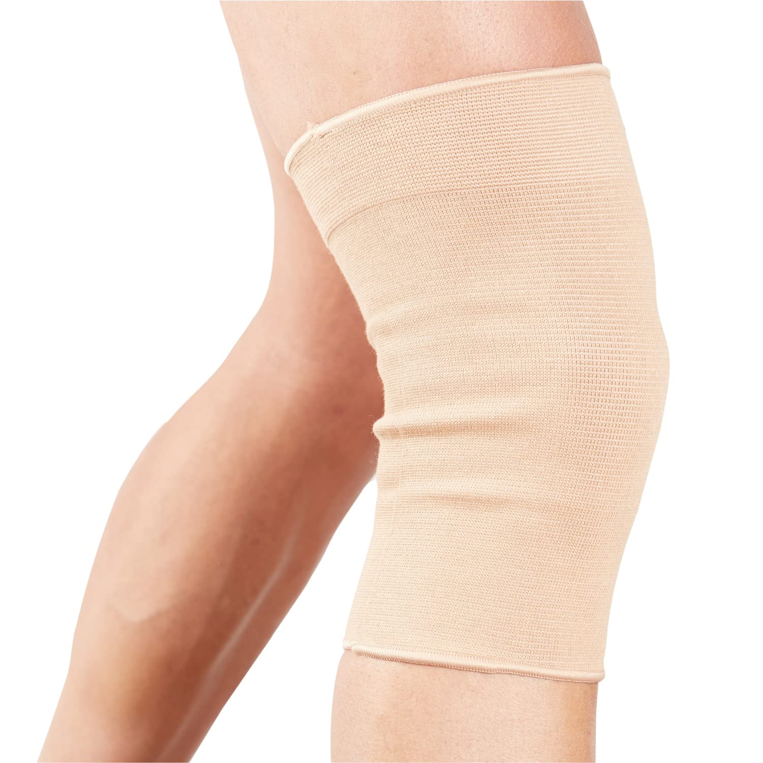 Actesso Elastic Knee Support - Lightweight Compression Sleeve, Breathable Knee Brace for Joint Pain, Arthritis, Injury Recovery, Sports, Running, Fitness, Left & Right, Men & Women (Beige, Large)