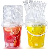 Qsqwsuye 15sets disposable plastic cup with lid and straw, 34 ounce reusable and suitable for outdoor travel beverage packaging pool party supplies beach party supplies picnic supplies