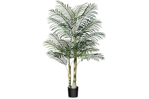 Kazeila Artificial Plants Indoor - 5FT Fake Golden Cane Palm Tree with Dense Lifelike Foliage - Perfect for Home, Office & Apartment Decor