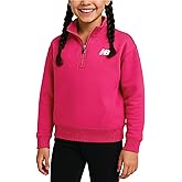 New Balance Girls Sweatshirt - Long Sleeve Quarter Zip Pullover Sweatshirt for Girls - Athletic Mock Neck Kids Sweatshirts, Size 7-8, Pink