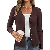 GRACE KARIN Women's Long Sleeve V Neck Button Up Cardigan Sweaters Trendy Ribbed Knit Open Front Casual Jacket