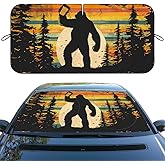 Funny Bigfoot Car Windshield Sunshades Mountain Landscape Forest Heatshield Front Window Car Sun Shade Windshield Blocks UV Rays Sun Visor Protector for Car Sedan Truck SUV Accessories