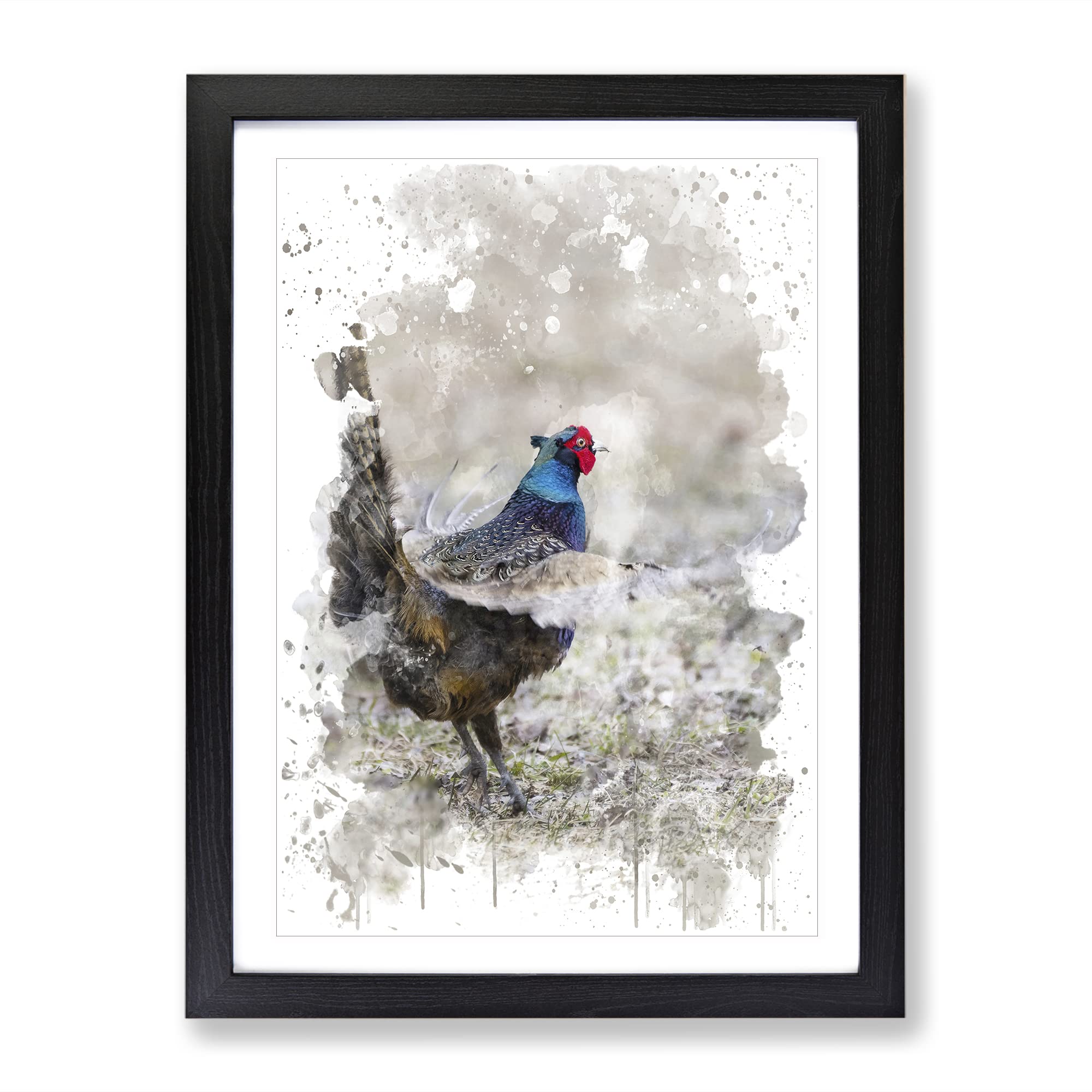 Pheasant V3 Modern Framed Wall Art Print, Ready to Hang Picture for Living Room Bedroom Home Office Décor, Black A4 (34 x 25 cm)