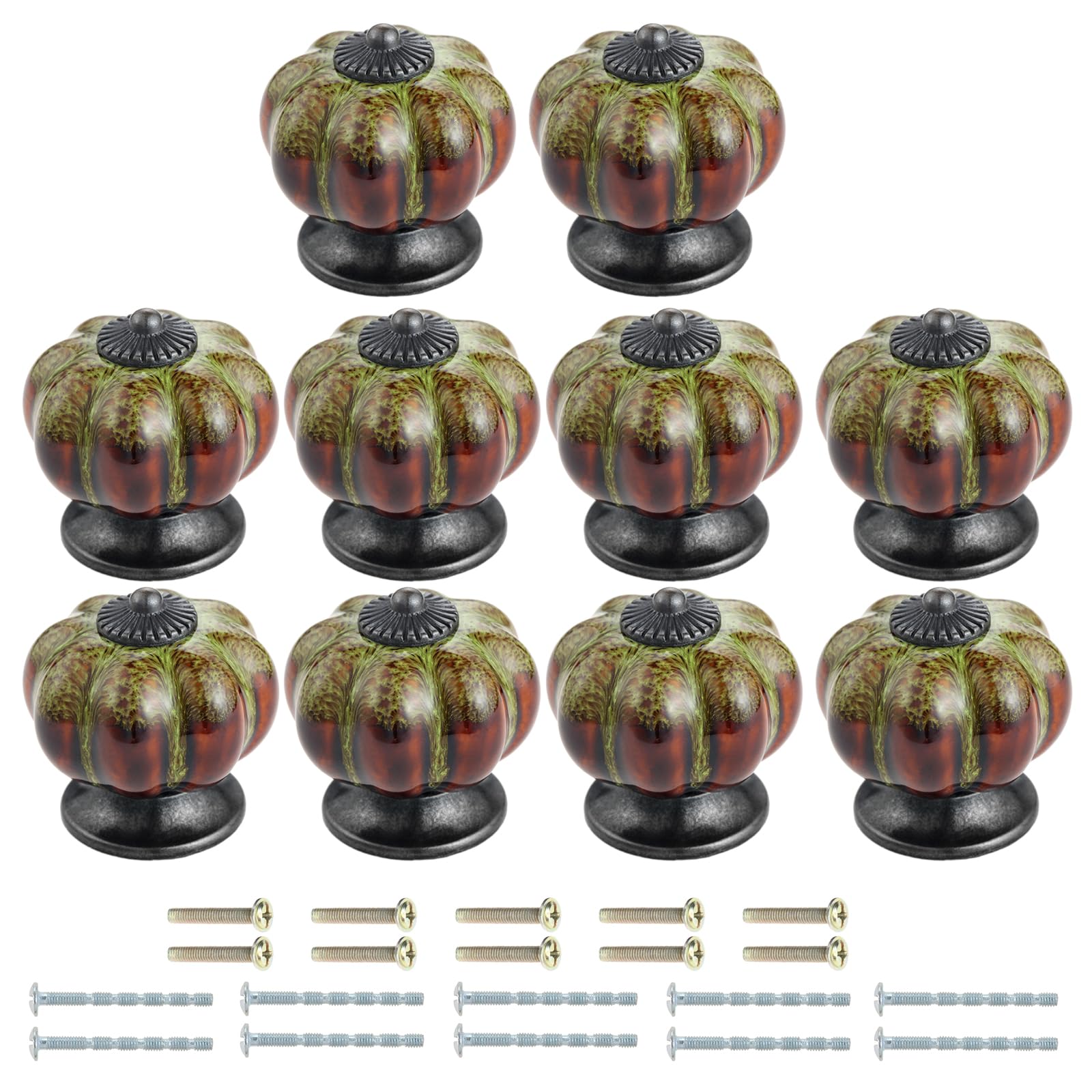 Mgoodoo Ceramic Door Knob Antique Pumpkin for Cabinets Cupboard Dresser Drawers Kitchen Furniture Handles Pulls (10 Pcs, Green)