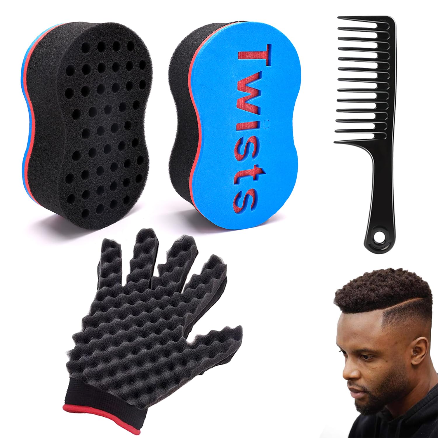ARJDXDP 3 Pcs Hair Sponge Brush, Afro Coils Curls Brushes, Oval Big Holes Wave Hair Twist Sponge Magic Barber Dreads Locking Twist Afro Curl