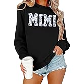 Ithalt Mimi Sweatshirts for Women Floral Embroidered Mimi Shirt Grandma Pullover Long Sleeve Tops Mimi Gifts for Grandma