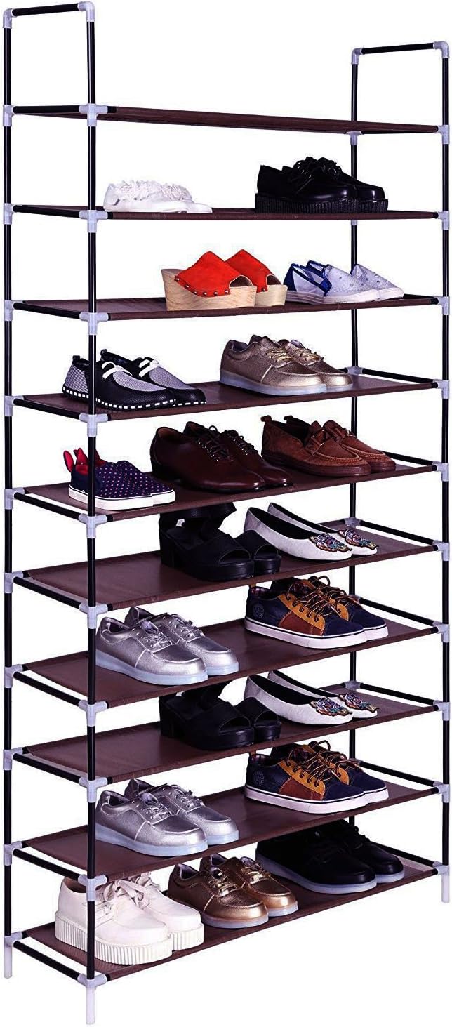 Acedas 10 Tiers Shoe Rack 50 Pairs Non-Woven Fabric Shoe Storage Organizer Cabinet Tower Black ...