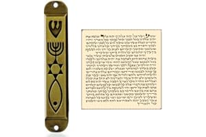 TALISMAN4U Brass Messianic Mezuzah Case with Scroll for Door Menorah Messianic Seal 10 cm / 4 Inch