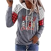 Merry Christmas Buffalo Plaid Leopard Tree Hoodie Shirt Women Christmas Color Block Plaid Long Sleeve T-Shirt Tops