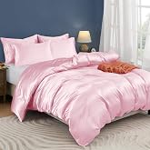 Horbaunal 5 Pieces Satin Duvet Cover Set Queen/Full Size, Blush Pink, No Comforter