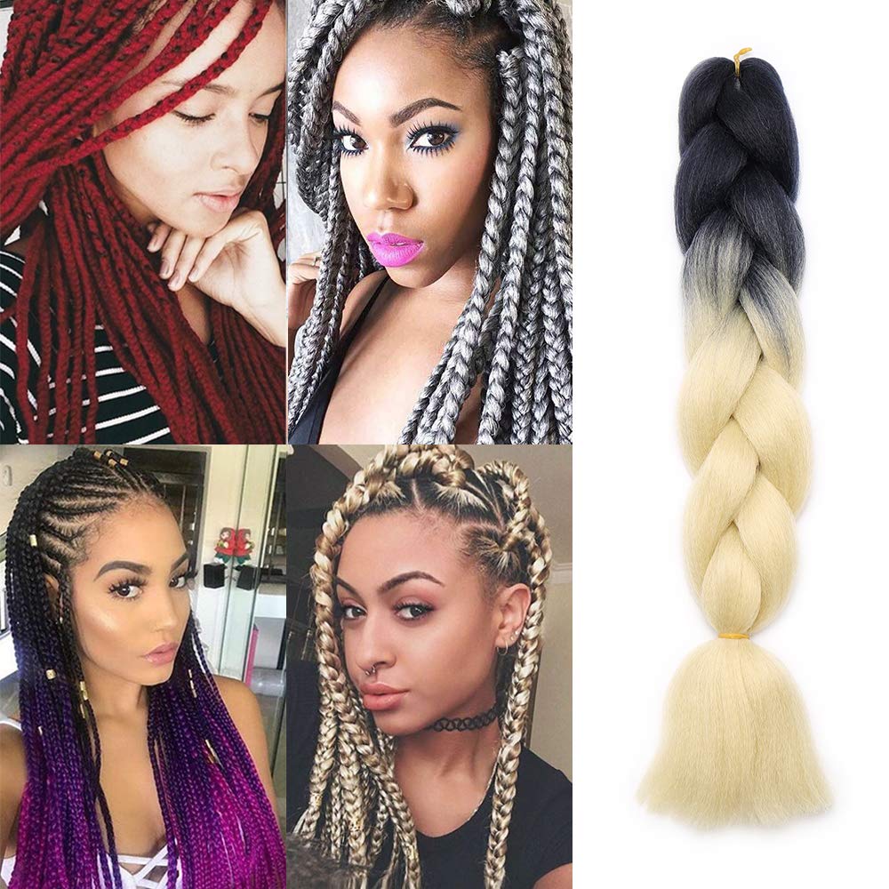 Silk-co Jumbo Braid Synthetic Hair 24inch Hair Braiding Extensions Premium Jumbo Braids [100g Black-Beige] — image 1