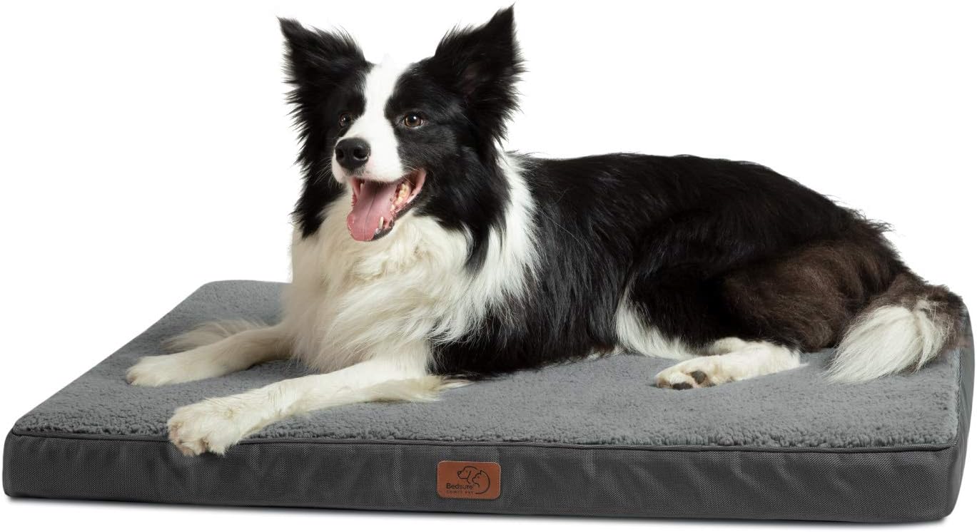 Bedsure Large Dog Bed for Small, Medium, Large Dogs/Cats Up to 75 lbs - Orthopedic Egg-Crate Foam with Removable Washable Cover - Water-Resistant Pet Mat for Crate, Grey : Pet Supplies