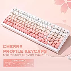 YUNZII Sakura PBT Keycaps, 131-key Double Shot/Dye
