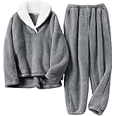 Flygo Mens Pajamas Set Winter Warm Coral Fleece Pajamas Fuzzy Pants Lounge Set Loose Plush Sleepwear