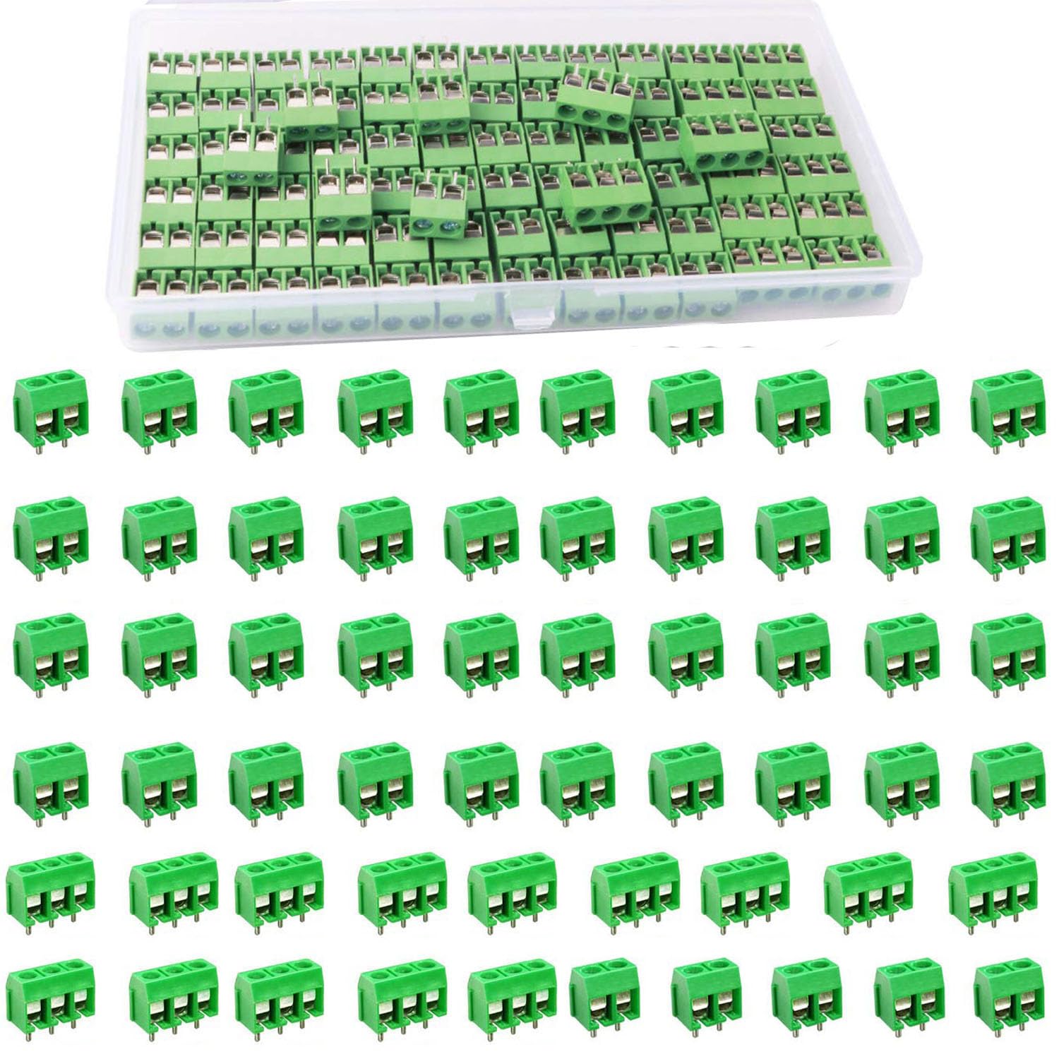 RUNCCI-YUN 80pcs 5mm Pitch 2/3 Pin PCB Mount Screw Terminal Block Green (65pcs 2 Pin, 15pcs 3 Pin)