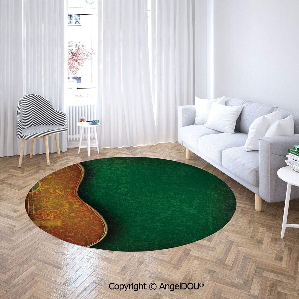Homenon Home Decor Light Round Area Rug，Vintage Floral Instrument Pattern Acoustic with Worn Looking Wall Pattern，Super Soft Circle Carpet (2'Diameter)