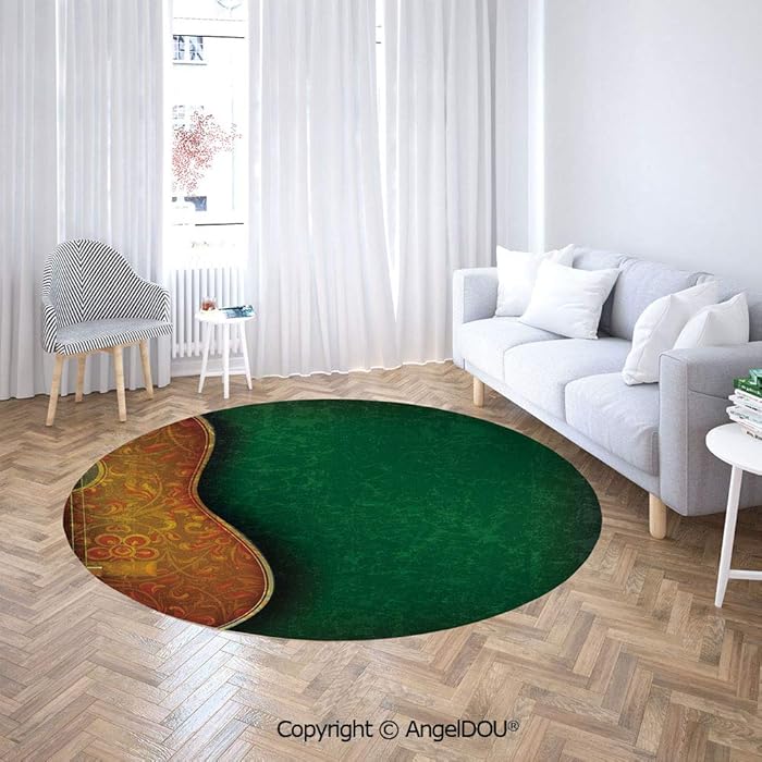 Homenon Home Decor Light Round Area Rug，Vintage Floral Instrument Pattern Acoustic with Worn Looking Wall Pattern，Super Soft Circle Carpet (2'Diameter)