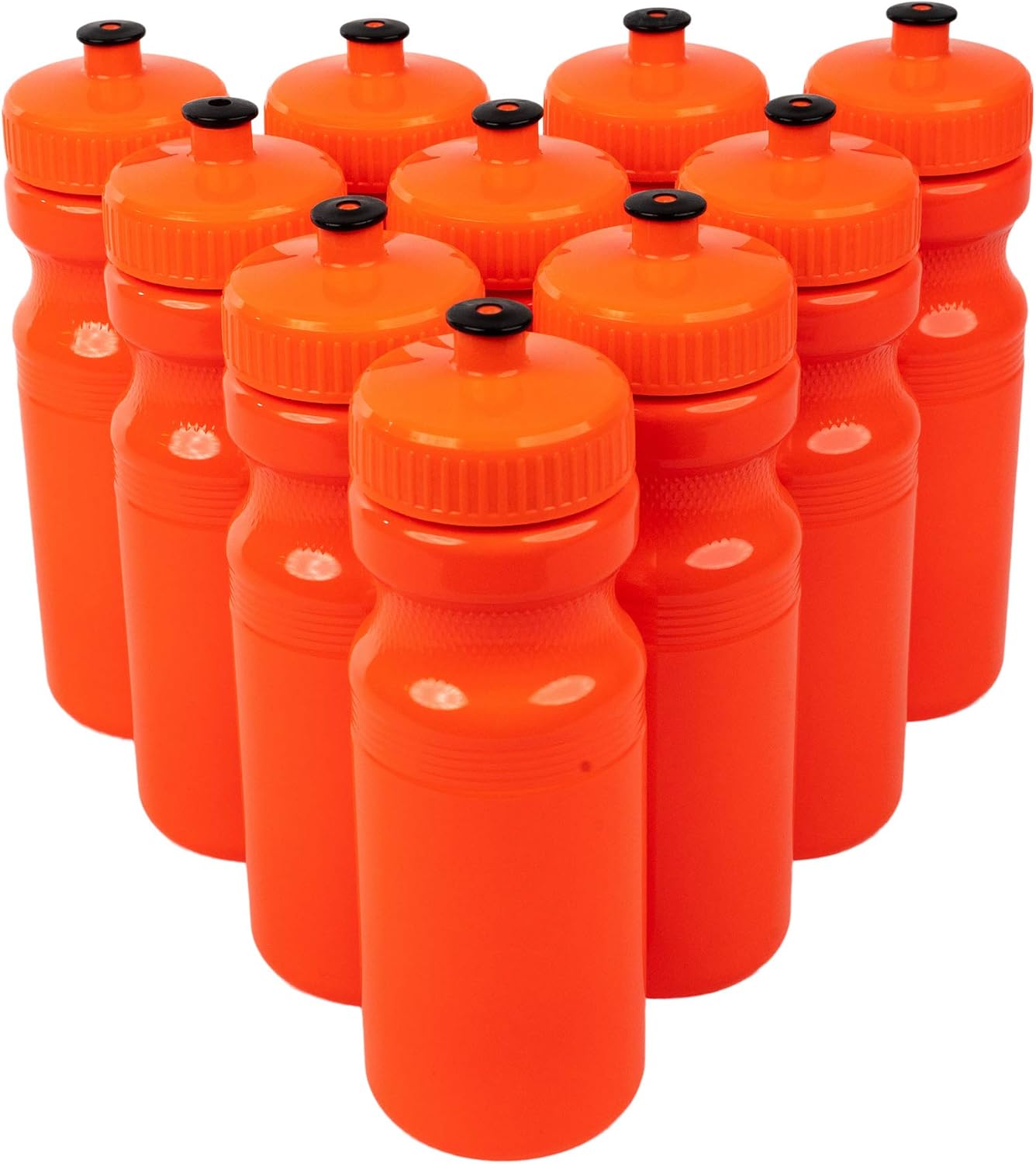 CSBD Clear 24 Oz Sports Water Bottles, 10 Pack, Blank for Customized Branding, No BPA Food Grade Plastic for Fitness, Hiking, Cycling, or Gym Workouts, Made in USA