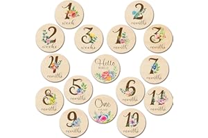 Tiamon 16 Pieces Wooden Baby Monthly Milestone Cards Monthly Milestone Marker Discs Double Sided Wooden Circles Months Signs for Baby Shower Newborn Photo Props(Fresh Flowers)