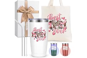 LiqCool Mothers Day Gifts for Mom Wife- Best Mom Ever Tumbler Gift Set, Gifts for Mom from Daughter Son, Unique Popular Mother's Day Gift Ideas, 20 Oz Mom Birthday Cup(White)