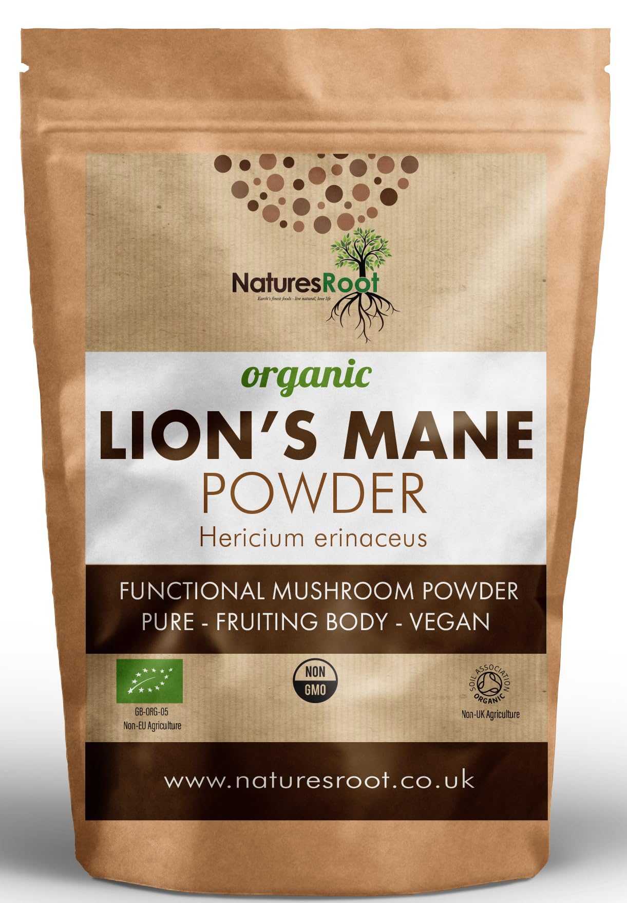 Nature’s Root Organic Lion’s Mane Mushroom Powder 200g – 100% Fruiting Body (Hericium erinaceus) – Finely Milled Vegan Mushroom Powder for Coffee, Smoothies & Hot Drinks – No Fillers
