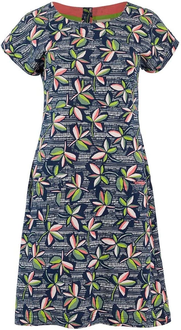 Weird Fish Tallahassee Patterned Cotton Jersey Dress Navy Size 14