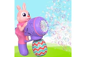 RABOSKY Bunny-Egg Bubbles Gun Toys for Toddlers Easter Basket Stuffers, Easter Egg Fillers Gifts for Kids Ages 2-4, Bubble Machine Gun for Girls Boys Outdoor Play, Pink Purple