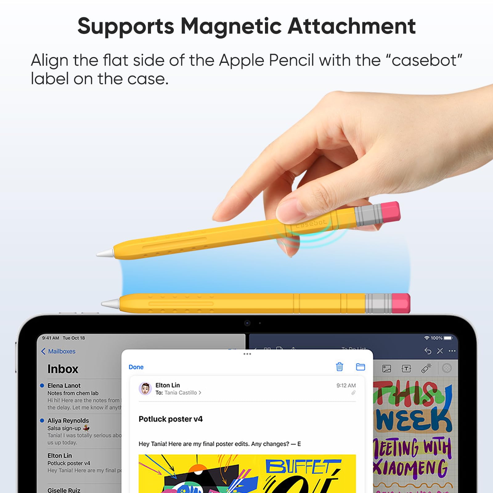 Fintie Silicone Sleeve for Apple Pencil (USB-C), Light Pen Skin Case Cover Soft Protective Anti-Slip Pencil Grip Holder, Supports Magnetic Attachment, Yellow