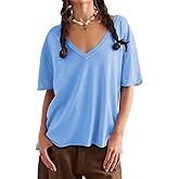 MAOECO Womens Oversized T Shirts Loose Fit V Neck Short Sleeve Tops Summer Casual Blouse Trendy 2026 Basic Tee